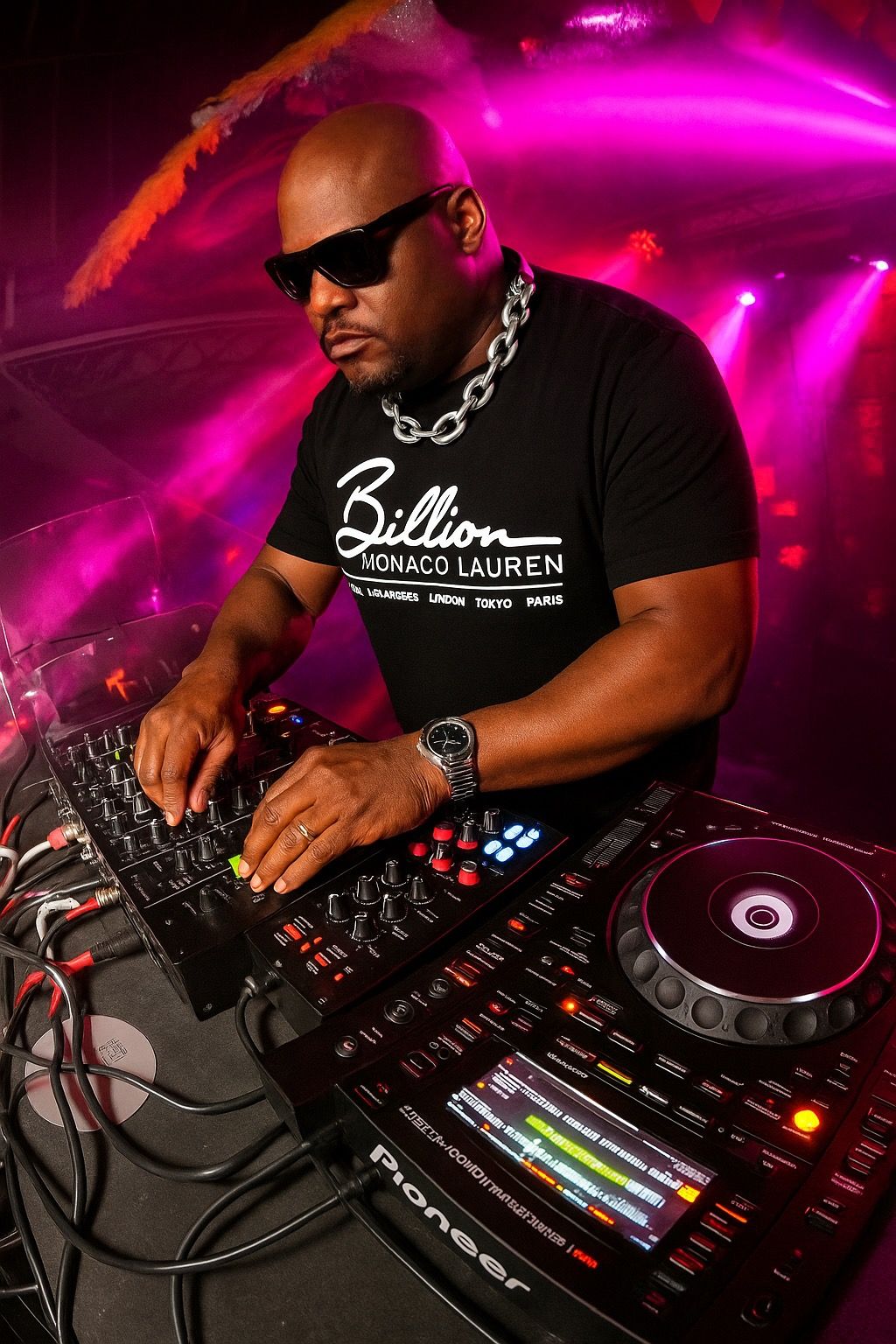 DJ playing a 3 Step groove in a South African club, showing subtle rhythm and deep movement on the dancefloor